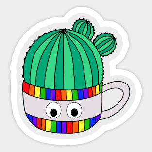 Cute Cactus Design #112: Barrel Cactus In Rainbow Mug Sticker